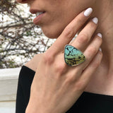 Statement Ring, Natural Turquoise Ring, Arizona Turquoise, December Birthstone, Flat Stone Ring, Large Ring, Solid Silver Ring, Turquoise