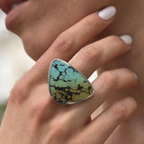 Statement Ring, Natural Turquoise Ring, Arizona Turquoise, December Birthstone, Flat Stone Ring, Large Ring, Solid Silver Ring, Turquoise