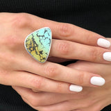 Statement Ring, Natural Turquoise Ring, Arizona Turquoise, December Birthstone, Flat Stone Ring, Large Ring, Solid Silver Ring, Turquoise