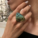 Statement Ring, Natural Turquoise Ring, Arizona Turquoise, December Birthstone, Flat Stone Ring, Large Ring, Solid Silver Ring, Turquoise