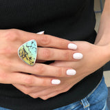 Statement Ring, Natural Turquoise Ring, Arizona Turquoise, December Birthstone, Flat Stone Ring, Large Ring, Solid Silver Ring, Turquoise