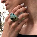 Statement Ring, Natural Turquoise Ring, Arizona Turquoise, December Birthstone, Flat Stone Ring, Large Ring, Solid Silver Ring, Turquoise