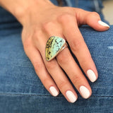Statement Ring, Natural Turquoise Ring, Arizona Turquoise, December Birthstone, Flat Stone Ring, Large Ring, Solid Silver Ring, Turquoise