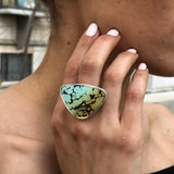 Statement Ring, Natural Turquoise Ring, Arizona Turquoise, December Birthstone, Flat Stone Ring, Large Ring, Solid Silver Ring, Turquoise