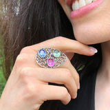 Statement Silver Ring, Multistone Ring, Alexandrite Ring, Boho Silver Ring, Large Teardrop Ring, Colorful Ring, For Her, Rare By Adina