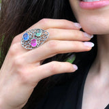 Statement Silver Ring, Multistone Ring, Alexandrite Ring, Boho Silver Ring, Large Teardrop Ring, Colorful Ring, For Her, Rare By Adina