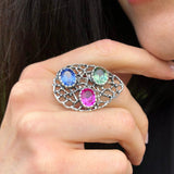 Statement Silver Ring, Multistone Ring, Alexandrite Ring, Boho Silver Ring, Large Teardrop Ring, Colorful Ring, For Her, Rare By Adina