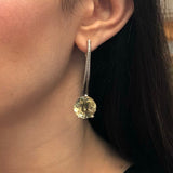 Long Rope Earrings, Natural Lemon Quartz, Yellow Diamond Earrings, Artistic Earrings, Heavy Earrings, Snake Earrings, Solid Silver Earrings