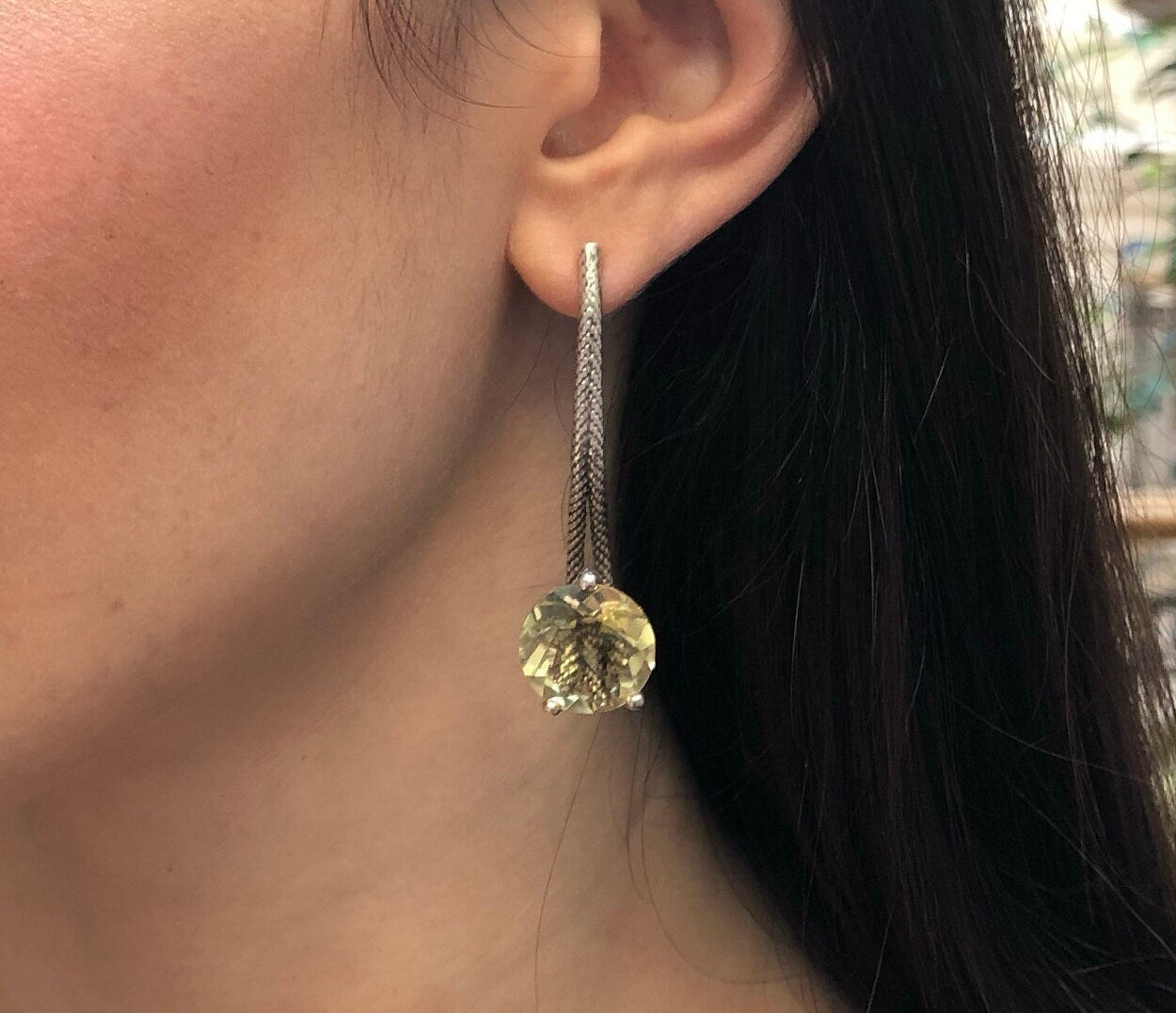 Long Rope Earrings, Natural Lemon Quartz, Yellow Diamond Earrings, Artistic Earrings, Heavy Earrings, Snake Earrings, Solid Silver Earrings