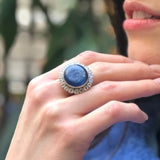 Moonstone Ring, Kyanite Statement Ring, Natural Moonstone, Large Round Ring, Statement Ring, June Birthstone, Moonstone Halo Ring, Rare By A