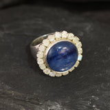 Moonstone Ring, Kyanite Statement Ring, Natural Moonstone, Large Round Ring, Statement Ring, June Birthstone, Moonstone Halo Ring, Rare By A