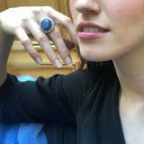 Moonstone Ring, Kyanite Statement Ring, Natural Moonstone, Large Round Ring, Statement Ring, June Birthstone, Moonstone Halo Ring, Rare By A