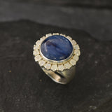 Moonstone Ring, Kyanite Statement Ring, Natural Moonstone, Large Round Ring, Statement Ring, June Birthstone, Moonstone Halo Ring, Rare By A