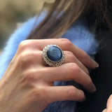 Moonstone Ring, Kyanite Statement Ring, Natural Moonstone, Large Round Ring, Statement Ring, June Birthstone, Moonstone Halo Ring, Rare By A
