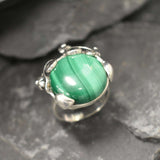 Vintage Malachite Ring, Natural Malachite Ring, Statement Green Ring, Leaf Ring, Green Gem Ring, Vintage Floral Ring, Solid Silver Ring