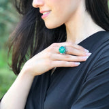 Vintage Malachite Ring, Natural Malachite Ring, Statement Green Ring, Leaf Ring, Green Gem Ring, Vintage Floral Ring, Solid Silver Ring