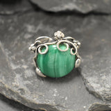 Vintage Malachite Ring, Natural Malachite Ring, Statement Green Ring, Leaf Ring, Green Gem Ring, Vintage Floral Ring, Solid Silver Ring
