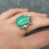Vintage Malachite Ring, Natural Malachite Ring, Statement Green Ring, Leaf Ring, Green Gem Ring, Vintage Floral Ring, Solid Silver Ring