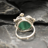 Vintage Malachite Ring, Natural Malachite Ring, Statement Green Ring, Leaf Ring, Green Gem Ring, Vintage Floral Ring, Solid Silver Ring