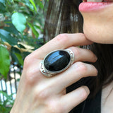 Onyx Ring, Natural Onyx, December Birthstone, Silver Oval Ring, Black Onyx Ring, Black Vintage Ring, Large Black Ring, Solid Silver Ring