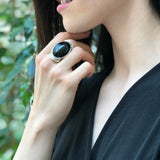 Onyx Ring, Natural Onyx, December Birthstone, Silver Oval Ring, Black Onyx Ring, Black Vintage Ring, Large Black Ring, Solid Silver Ring