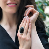 Onyx Ring, Natural Onyx, December Birthstone, Silver Oval Ring, Black Onyx Ring, Black Vintage Ring, Large Black Ring, Solid Silver Ring