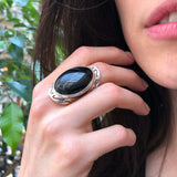 Onyx Ring, Natural Onyx, December Birthstone, Silver Oval Ring, Black Onyx Ring, Black Vintage Ring, Large Black Ring, Solid Silver Ring