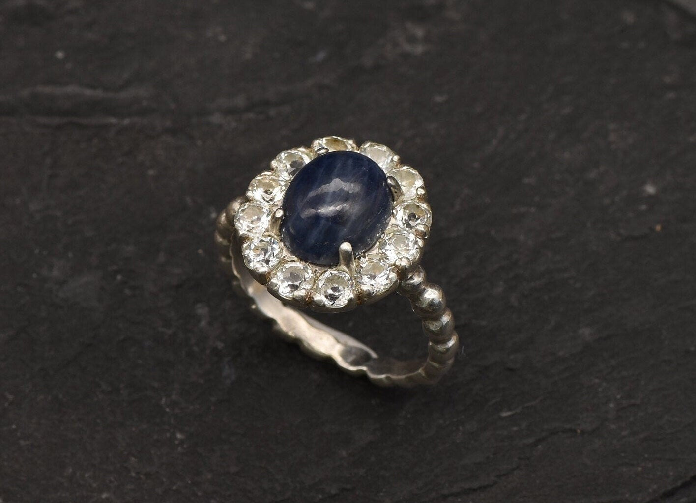 Genuine Sapphire Ring - Blue Flower Ring - Cocktail Sapphire Ring made in 925 Sterling Silver. Ideal for everyday wear and perfect for birthday gifting and special occasions.