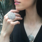 Tribal Ring, Mandala Ring, Statement Ring, Round Silver Ring, Artisan Ring, Vintage Ring, Large Round Ring, Big Flat Ring, Solid Silver Ring