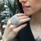 Tribal Ring, Mandala Ring, Statement Ring, Round Silver Ring, Artisan Ring, Vintage Ring, Large Round Ring, Big Flat Ring, Solid Silver Ring