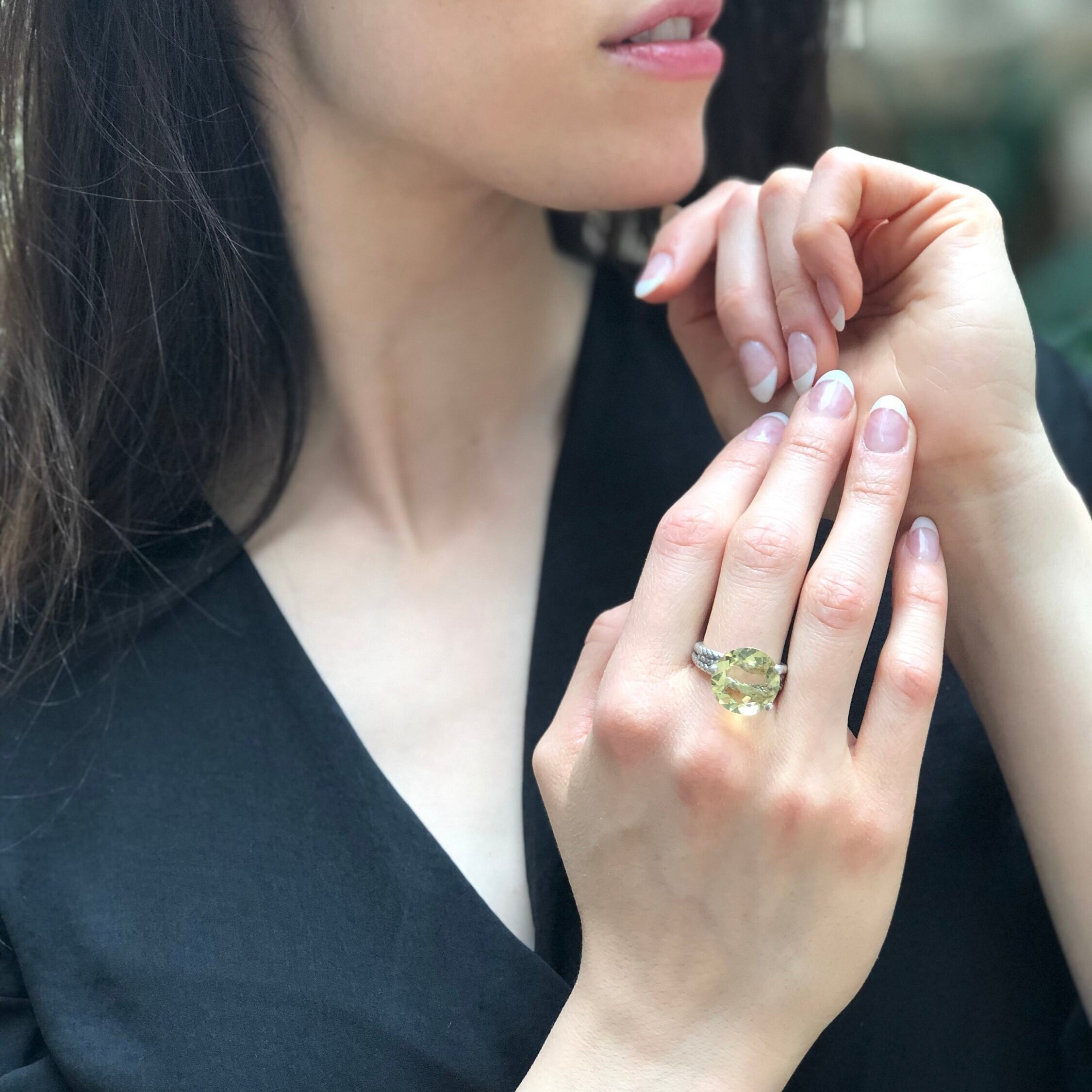 Lemon Quartz Ring, Natural Lemon Quartz, Rope Ring, Statement Ring, Yellow Diamond Ring, Artistic Ring, Chunky Ring, Solid Silver Ring