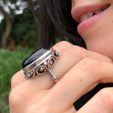 Cats Eye Ring, Natural Cats Eyes, Black Vintage Ring, Antique Ring, Large Oval Ring, Black Shiny Ring, Statement Ring, Solid Silver Ring