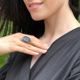 Cats Eye Ring, Natural Cats Eyes, Black Vintage Ring, Antique Ring, Large Oval Ring, Black Shiny Ring, Statement Ring, Solid Silver Ring