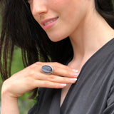 Cats Eye Ring, Natural Cats Eyes, Black Vintage Ring, Antique Ring, Large Oval Ring, Black Shiny Ring, Statement Ring, Solid Silver Ring