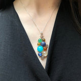 Multistone Boho Pendant, Amazonite Pendant, Statement Pendant, Large Heavy Pendant, Colorful Pendant, Bubble Pendant, Solid Silver Pendant