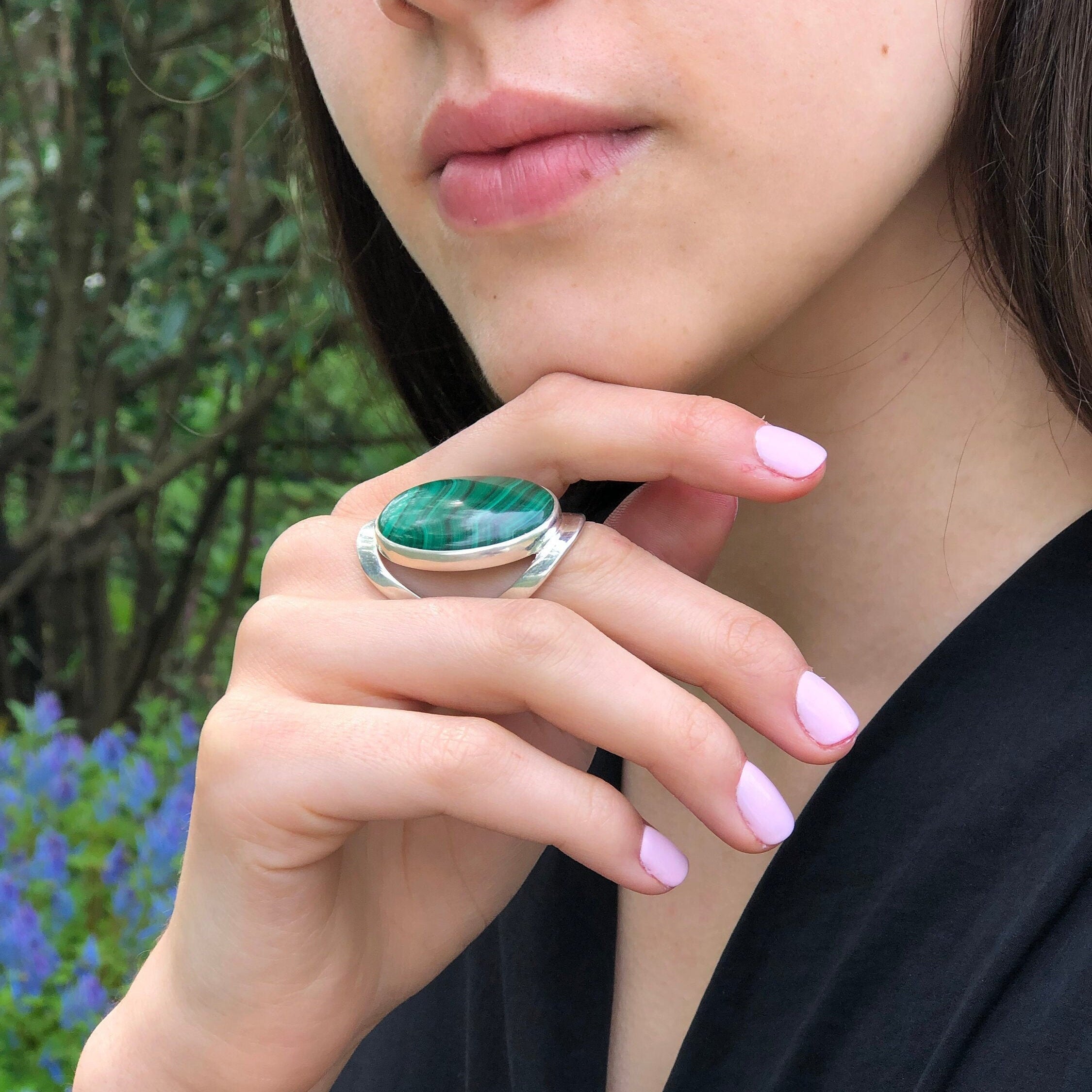 Malachite Ring, Natural Malachite, Statement Ring, Large Stone Ring, Green Ring, Bohemian Ring, Massive Ring, Unique Ring, Solid Silver Ring