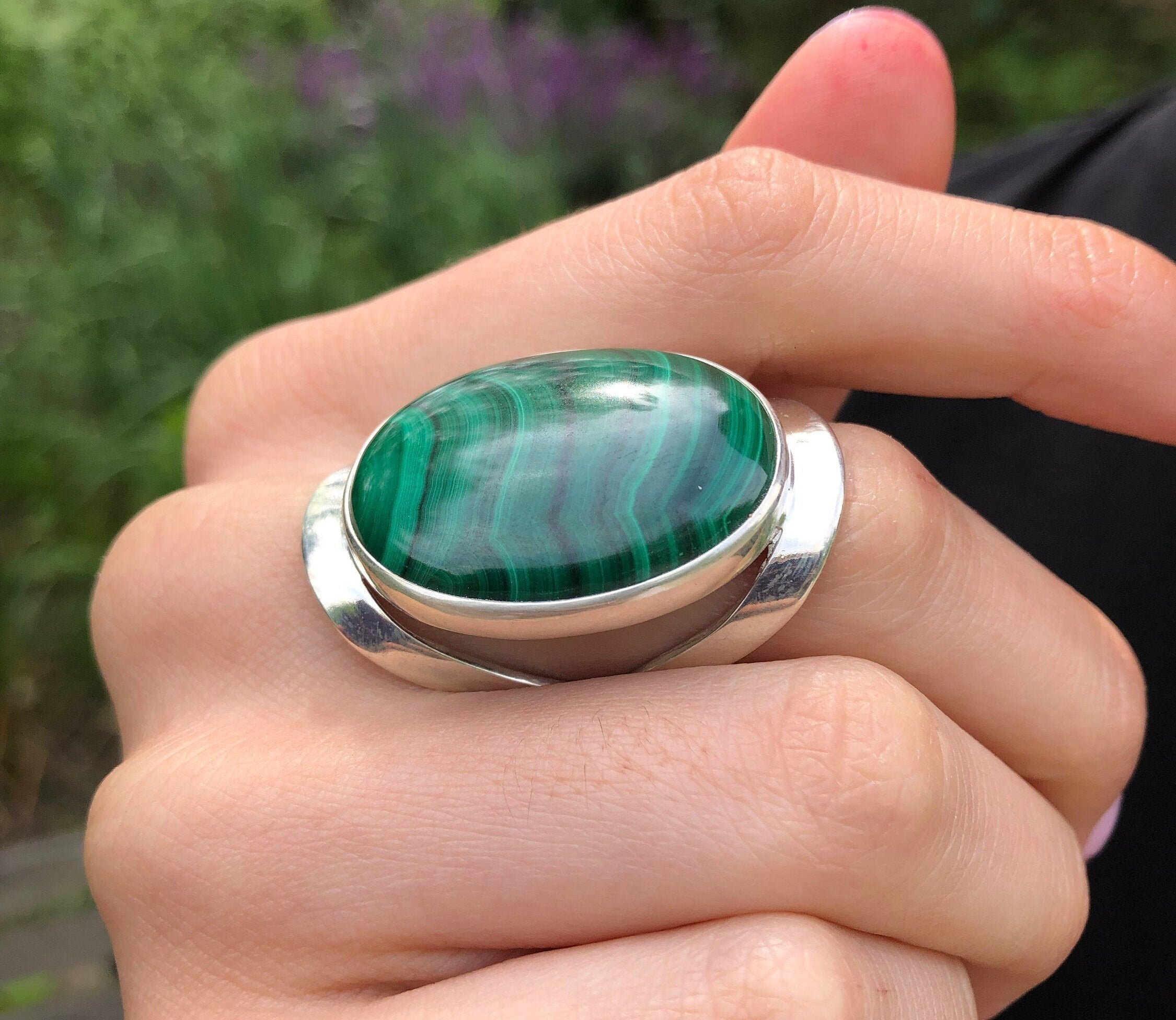 Malachite Ring, Natural Malachite, Statement Ring, Large Stone Ring, Green Ring, Bohemian Ring, Massive Ring, Unique Ring, Solid Silver Ring