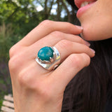 Chrysocolla Ring, Natural Chrysocolla, Sagittarius Birthstone, Round Ring, Statement Ring, Blue Stone Ring, 925 Silver Ring, Chrysocolla