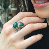 Leaf Ring, Natural Malachite Ring, Green Vintage Ring, April Ring, Green Stone Ring, Inspirational Ring, Natural Green Ring, 925 Silver Ring