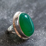 Green Large Ring, Emerald Ring, Created Emerald, Large Stone Ring, Vintage Large Ring, Green Emerald, Solid Silver Ring, Green Ring, Emerald