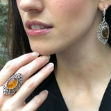 Large Amber Ring, Natural Amber Ring, Statement Ring, Vintage Ring, Long Ring, Yellow Ring, Artistic Ring, Bohemian Ring, Solid Silver Ring