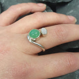 Chrysoprase Ring, Natural Chyrsoprase Ring, Two Stone Ring, Green Bohemian Ring, Natural Opal Ring, Unique Silver Ring, Rare by Adina