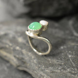 Chrysoprase Ring, Natural Chyrsoprase Ring, Two Stone Ring, Green Bohemian Ring, Natural Opal Ring, Unique Silver Ring, Rare by Adina