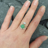 Chrysoprase Ring, Natural Chyrsoprase Ring, Two Stone Ring, Green Bohemian Ring, Natural Opal Ring, Unique Silver Ring, Rare by Adina