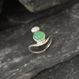 Chrysoprase Ring, Natural Chyrsoprase Ring, Two Stone Ring, Green Bohemian Ring, Natural Opal Ring, Unique Silver Ring, Rare by Adina