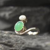 Chrysoprase Ring, Natural Chyrsoprase Ring, Two Stone Ring, Green Bohemian Ring, Natural Opal Ring, Unique Silver Ring, Rare by Adina