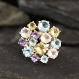 Colorful Cocktail Ring - Multistone Statement Ring - Vintage Cluster Ring