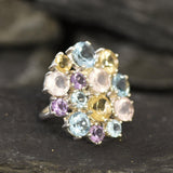 Colorful Cocktail Ring - Multistone Statement Ring - Vintage Cluster Ring