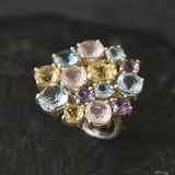 Colorful Cocktail Ring - Multistone Statement Ring - Vintage Cluster Ring