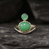 Chrysoprase Silver Ring, Natural Chryroprase Ring, Two Stone Ring, Statement Chrysoprase Ring, Green Gem Ring, Artistic Silver Ring, For Her